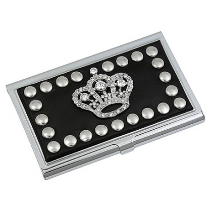 Business Card Holder - 12 PCSStudded Crown - Black - CH-GCH1272B 